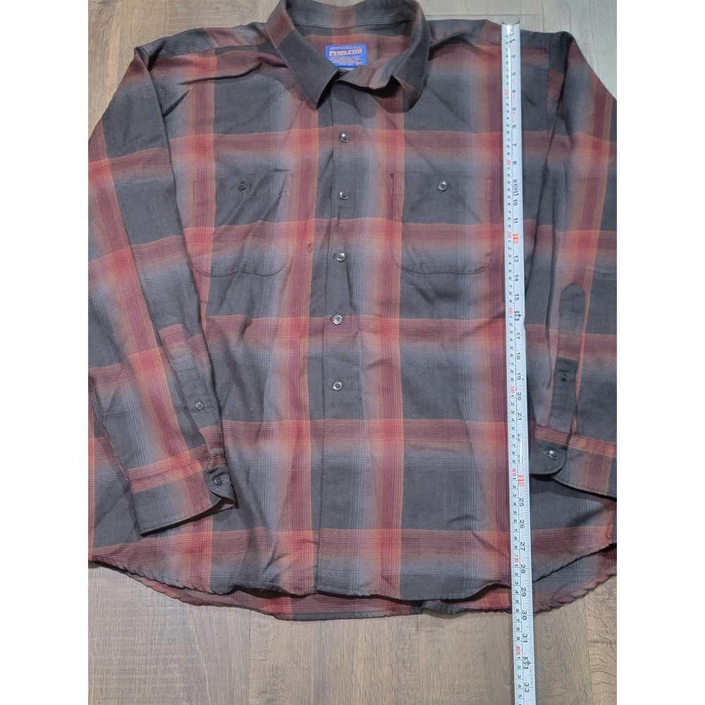 Pendleton Board Shirt XXL Grey Red Ombre Plaid 100% Virgin Wool Button Down Mens